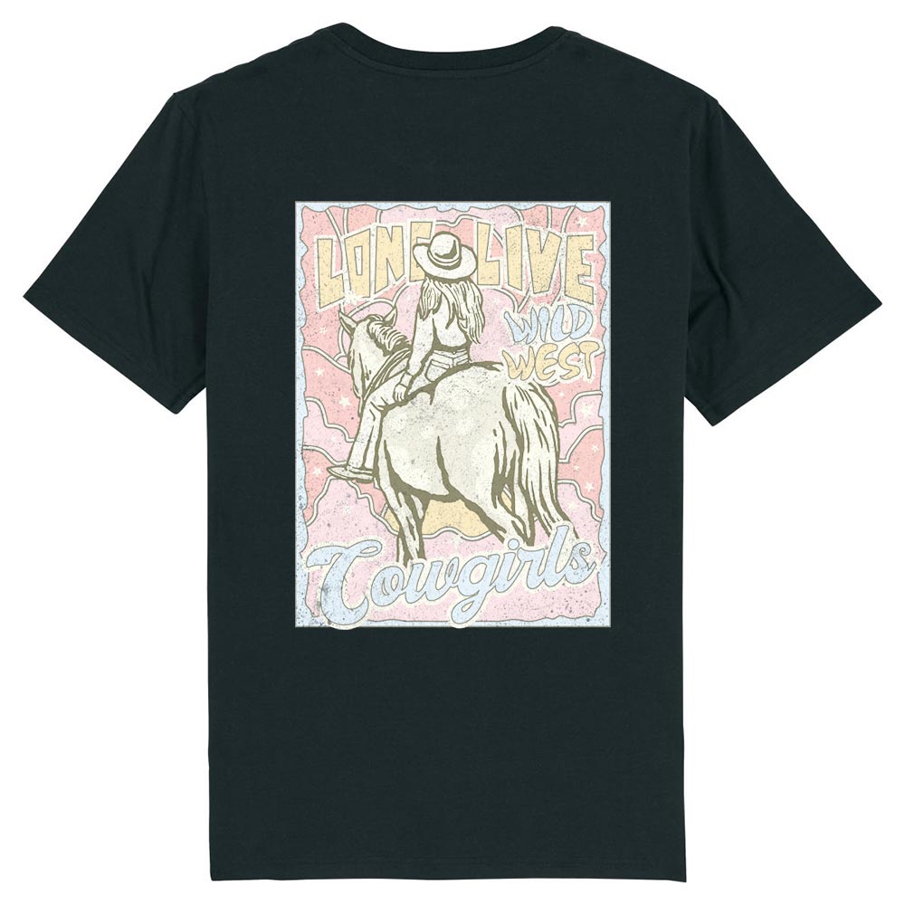 Ladies black western tees back Cowgirl