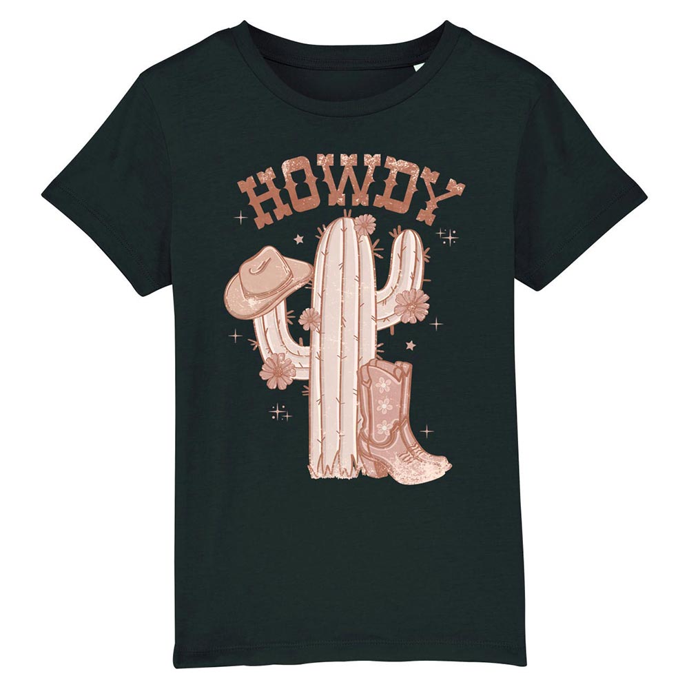 Kids black western tees front Howdy