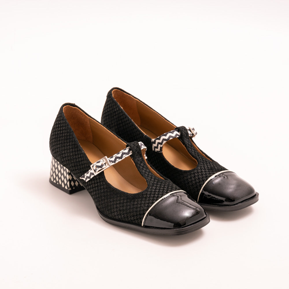 Nemonic 2392 retro shoes black arrow pied-de-poule