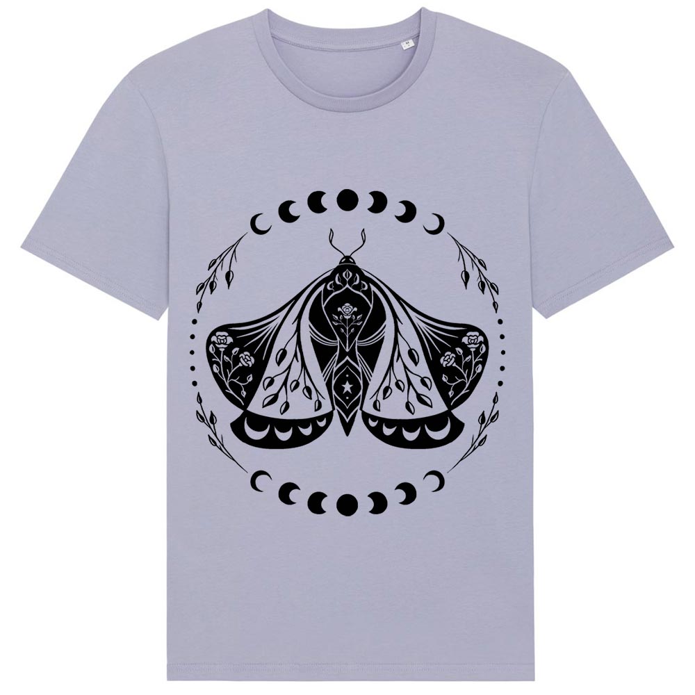 Ladies lavender western tees front Moonphase Moth