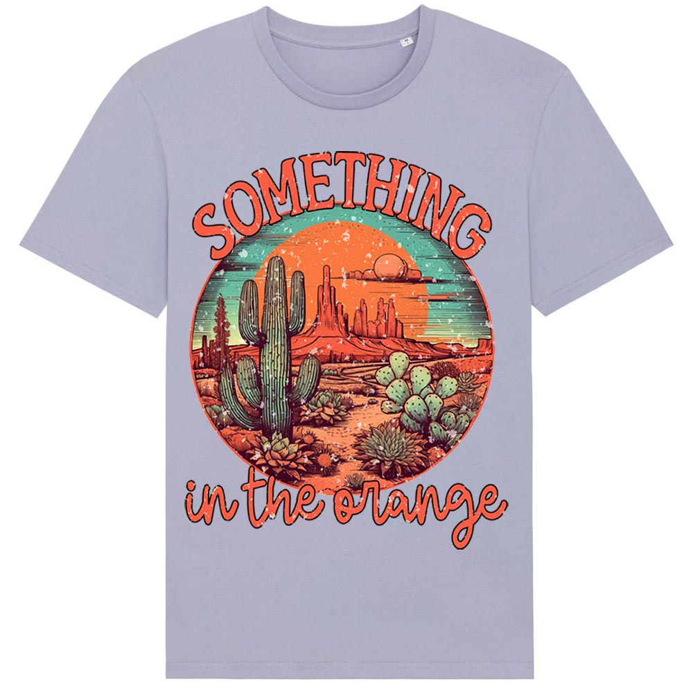 Ladies lavender western tees front Something in the Orange