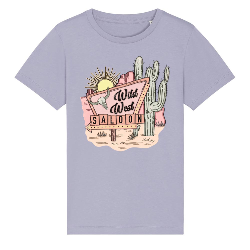 Kids lavender western tees front Wild West Saloon