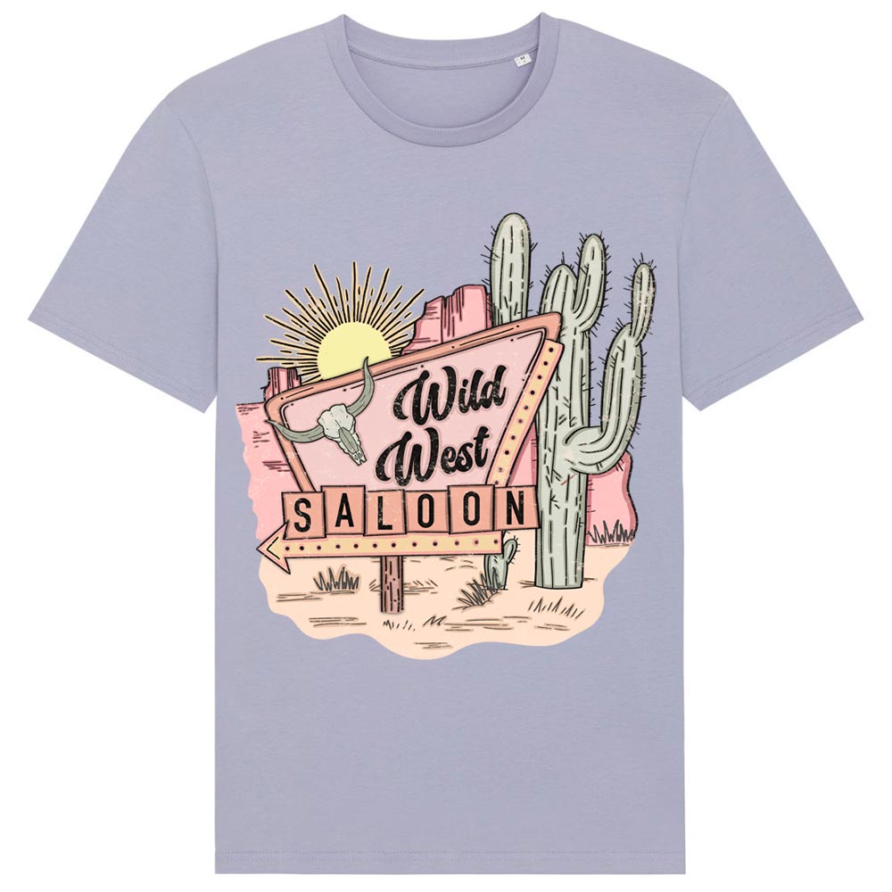 Ladies lavender western tees front Wild West Saloon