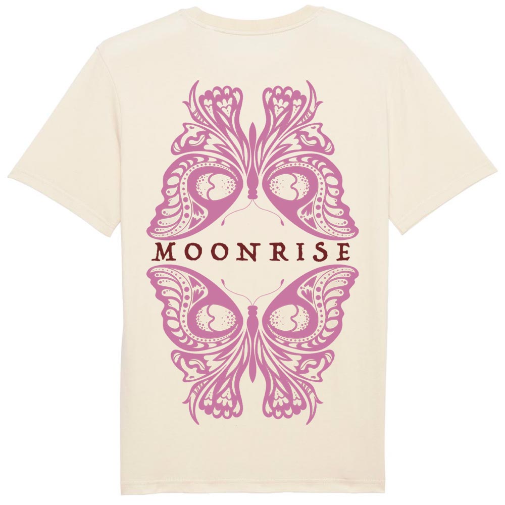 Ladies off-white western tees back Moonrise Butterfly