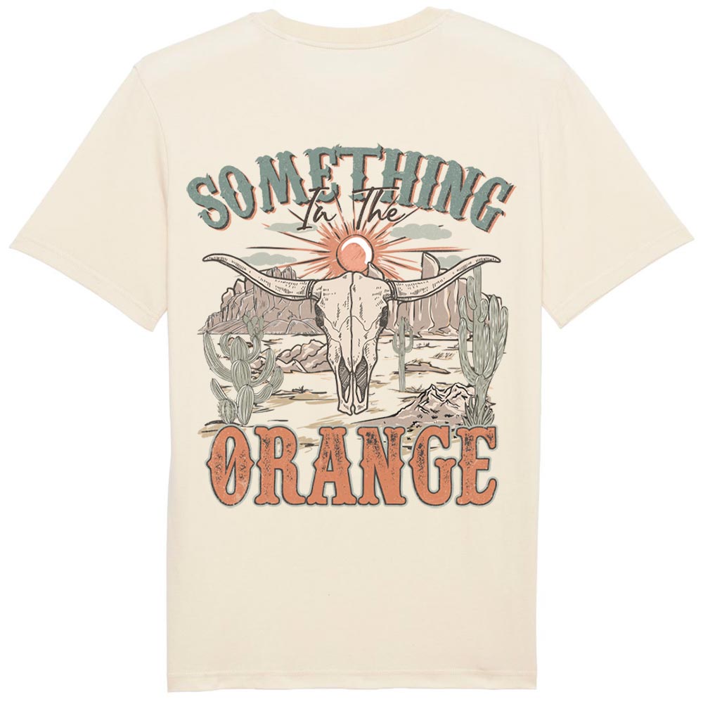 Ladies off-white western tees back Something Orange
