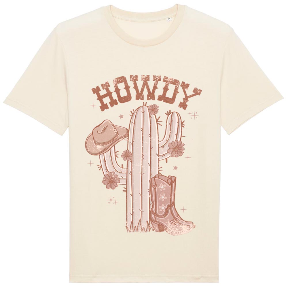 Ladies off white western tees front Howdy