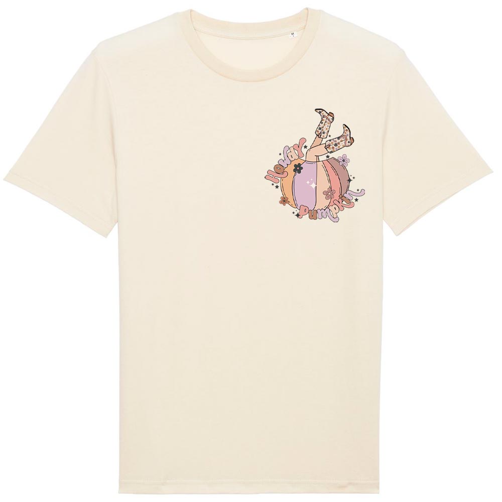 Ladies off-white western tees front Howdy Pumpkin