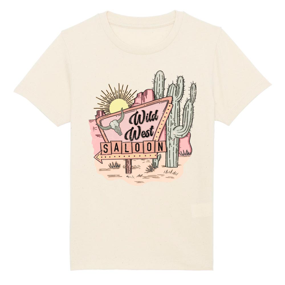 Kids offwhite western tees front Wild West Saloon