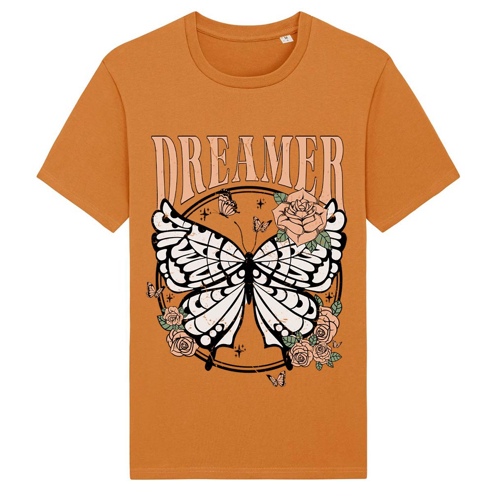 Ladies orange western tees front Dreamer