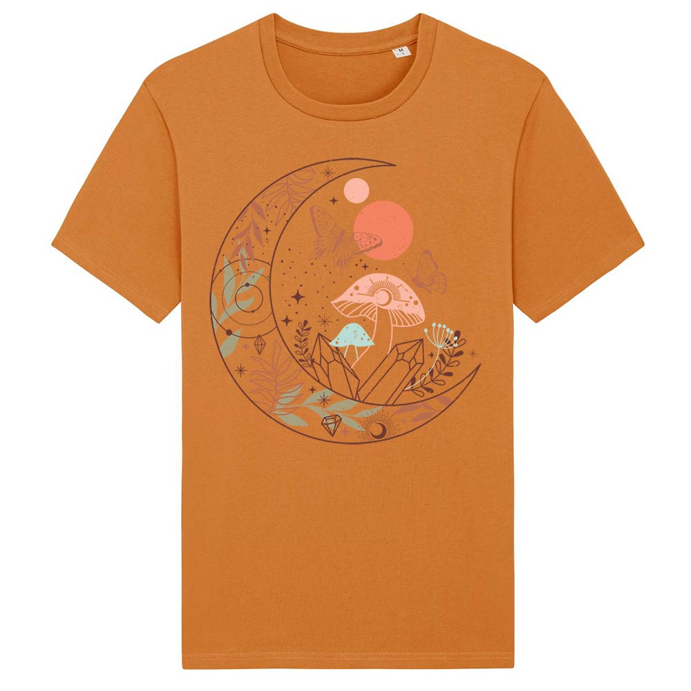 Ladies orange western tees front Moon