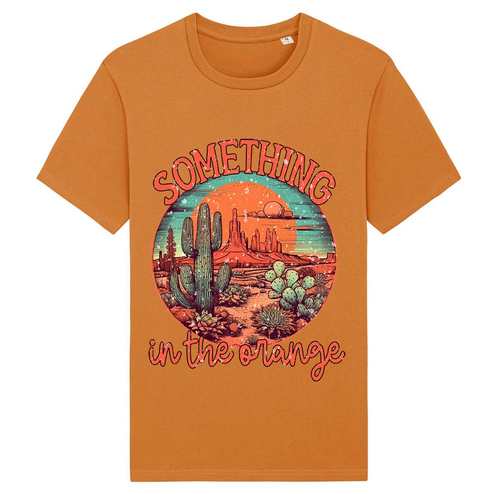 Ladies orange western tees front Something in the Orange