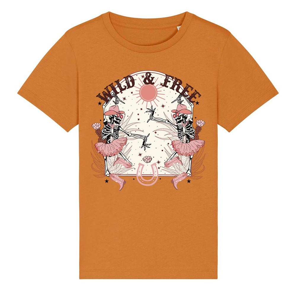 Kids orange western tees front Wild & Free
