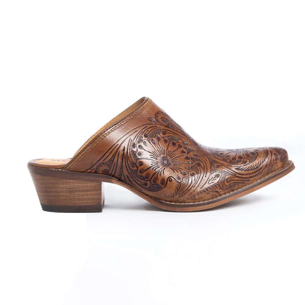 Valeria Hand-tooled Mules In Brown