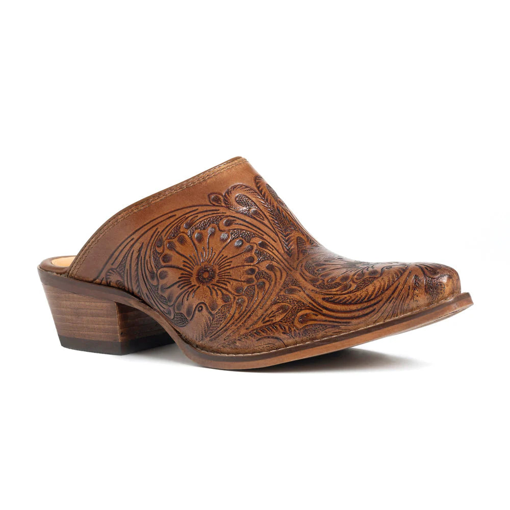 Valeria Hand-tooled Mules In Brown