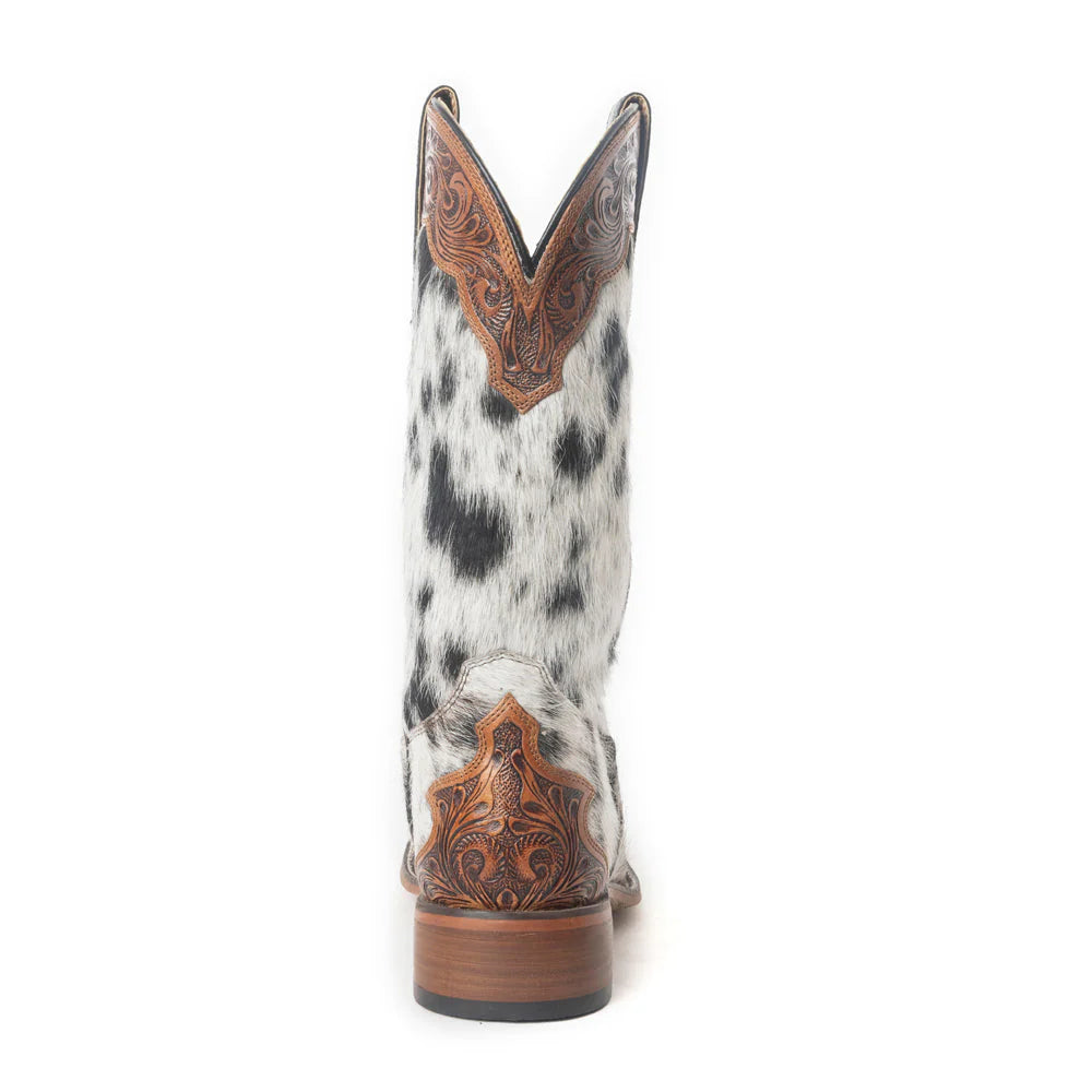 Mesa Cloud Handtooled Leather Boots in Black & White