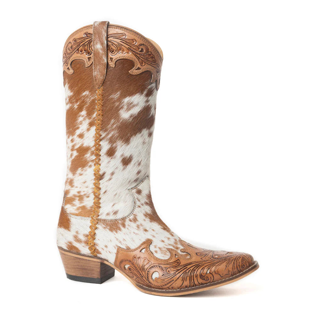 Dakota Dust Handtooled Boots in Tan & White