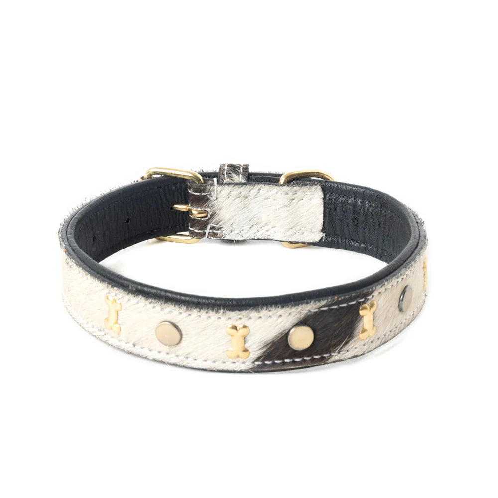 Myra Bag Prairie Paws Studded Hairon Dog Collar in Ash & Ivory