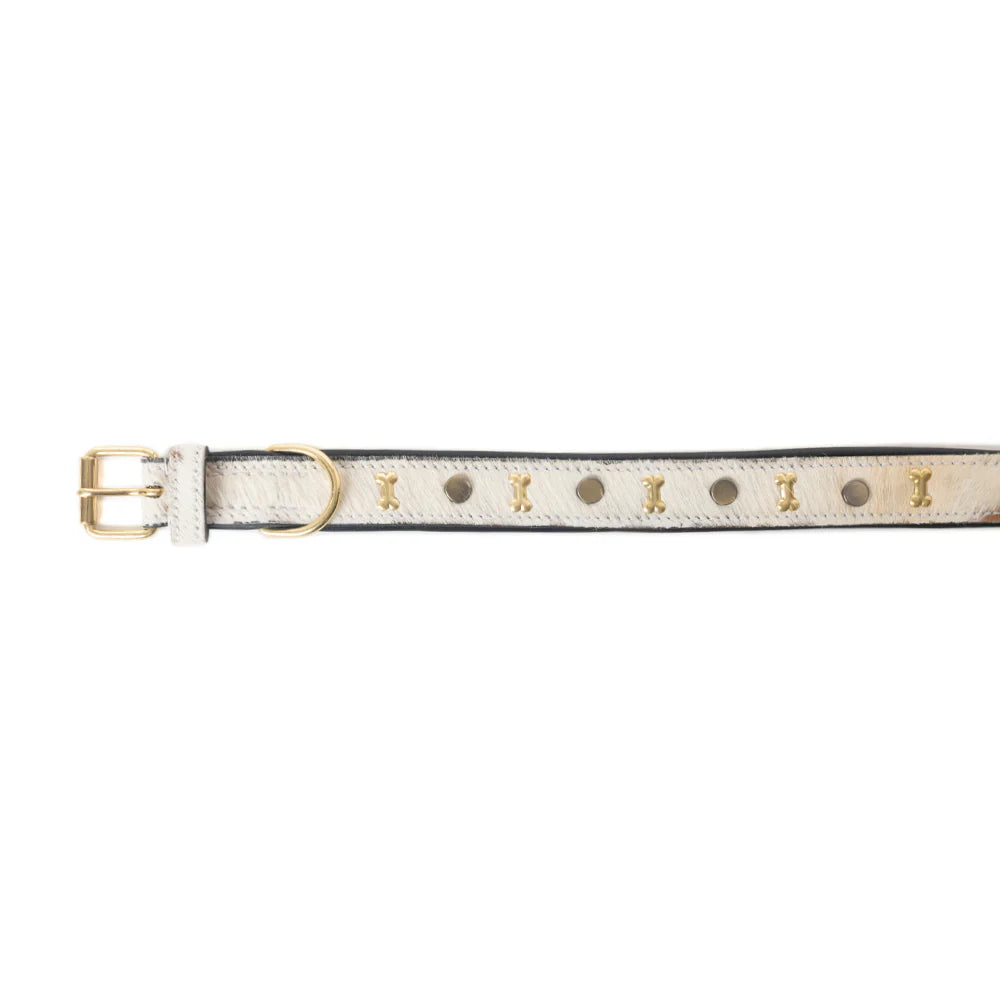 Myra Bag Prairie Paws Studded Hairon Dog Collar in Brown & White