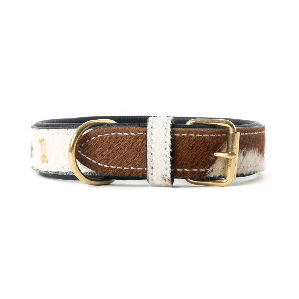 Myra Bag Prairie Paws Studded Hairon Dog Collar in Brown & White