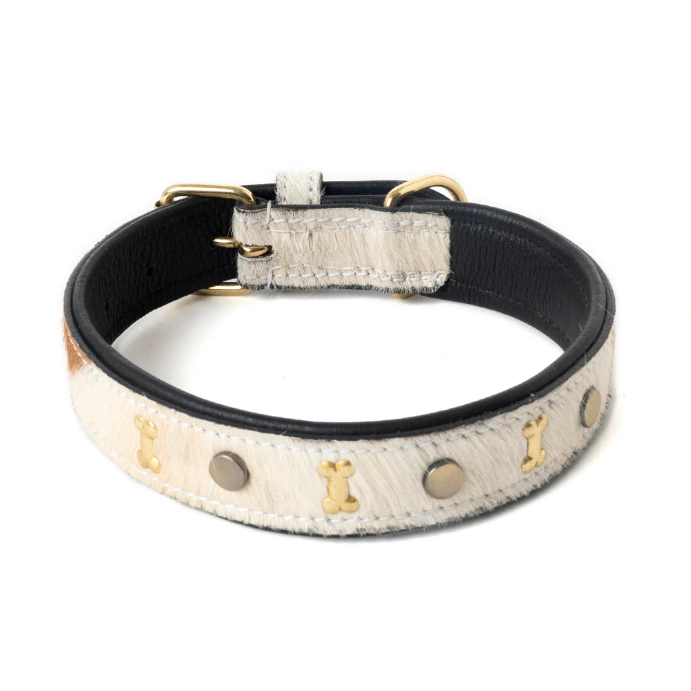 Myra Bag Prairie Paws Studded Hairon Dog Collar in Brown & White