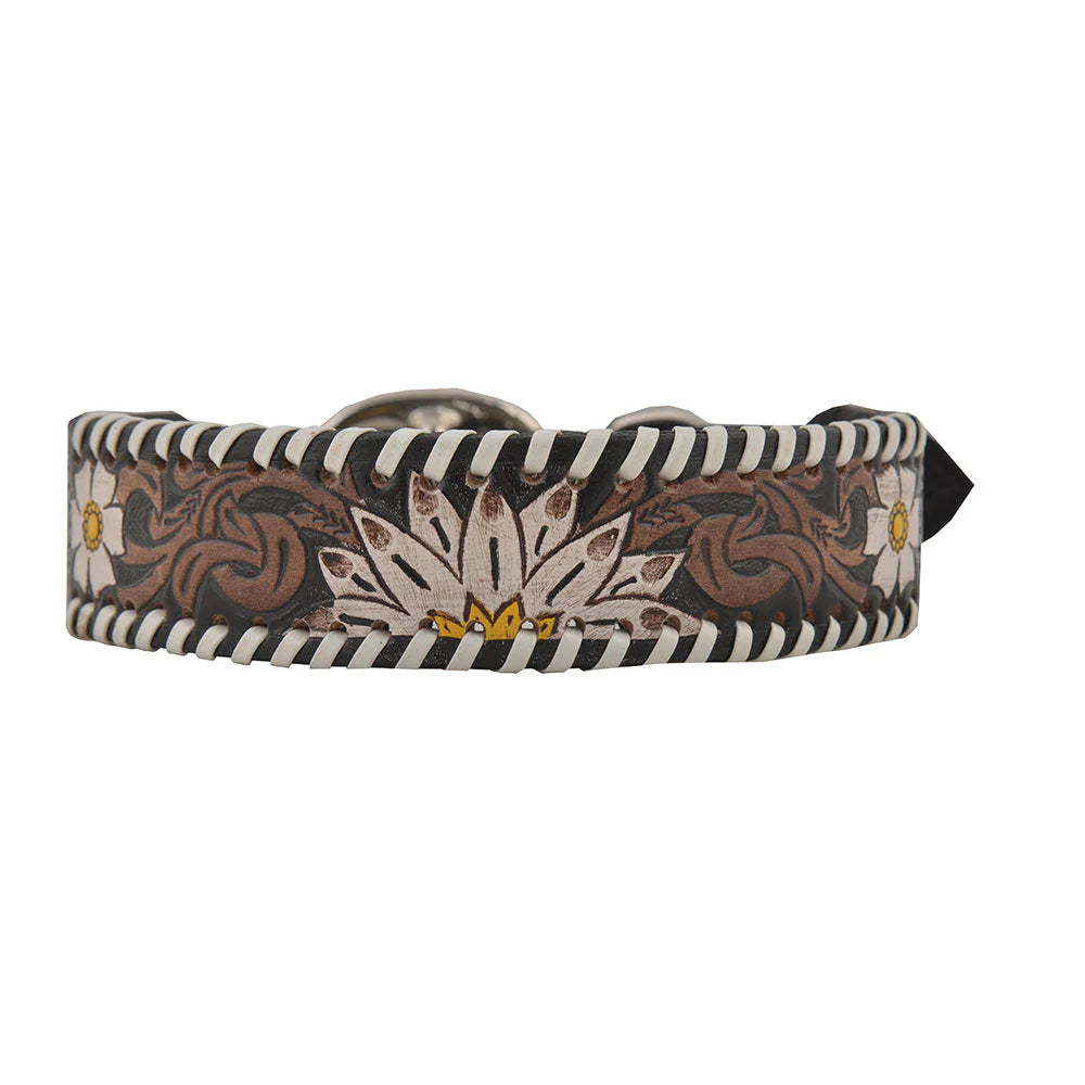 Myra Bag Oxy Daisy Hand-Tooled Leather Dog Collar