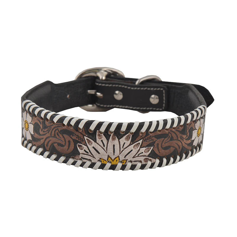 Myra Bag Oxy Daisy Hand-Tooled Leather Dog Collar