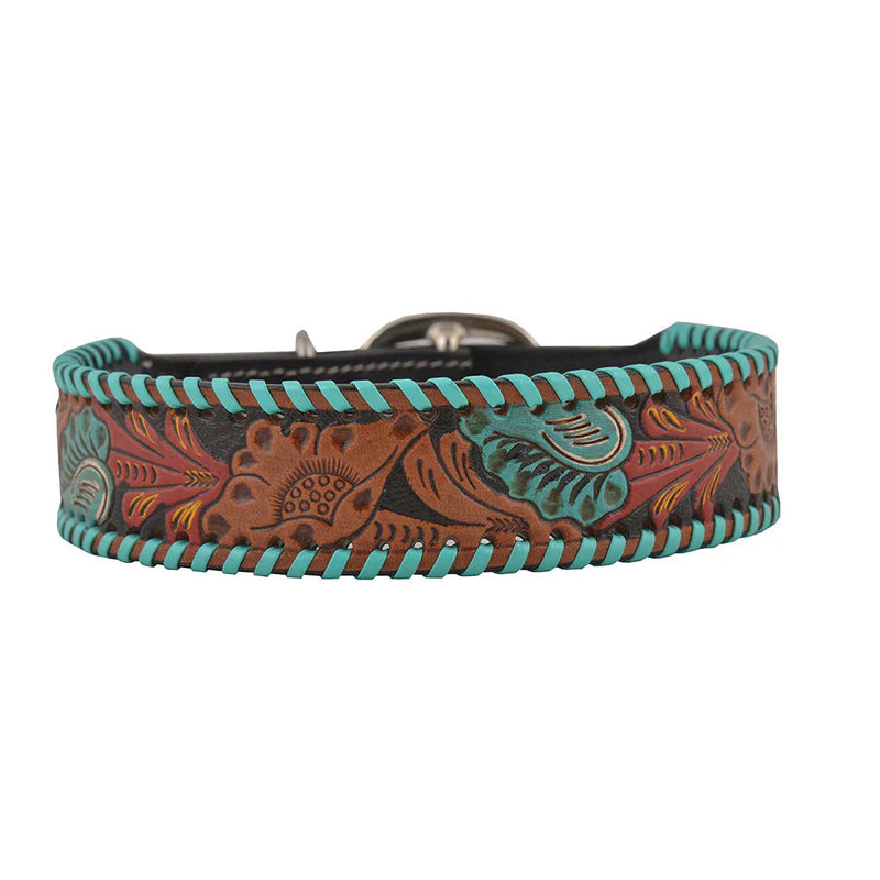 Myra Bag Full bloom Hand-Tooled Leather Dog Collar