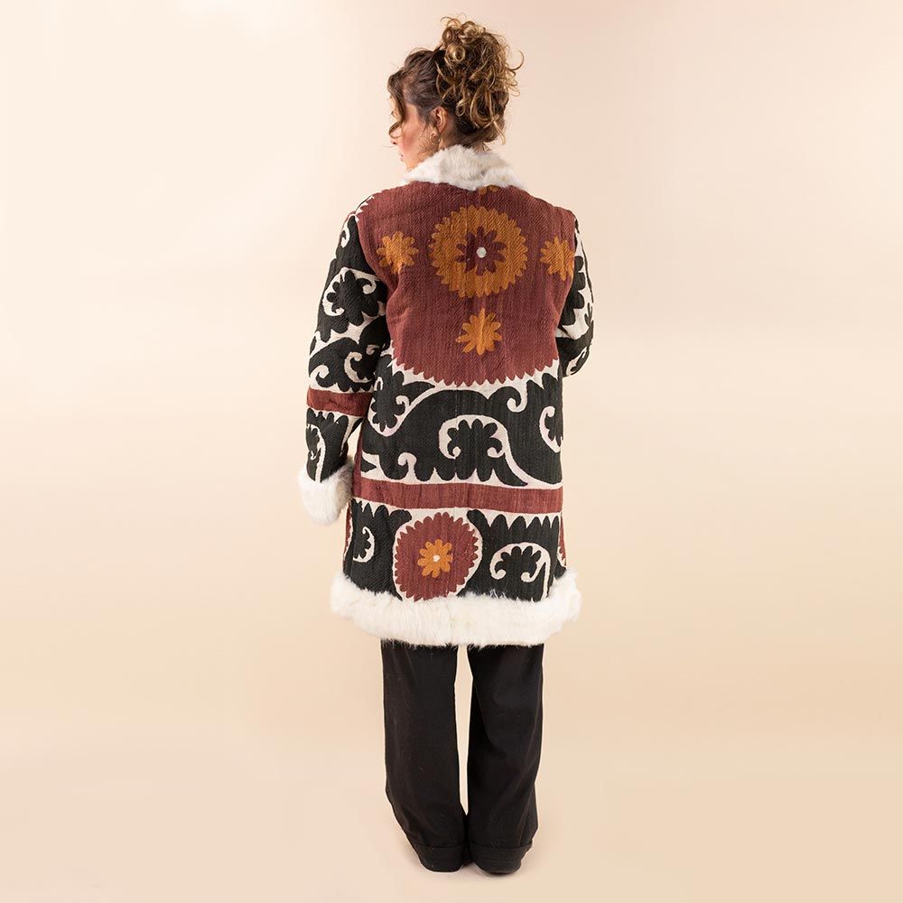 Afghan Suzani coat Saida zwart - bruin