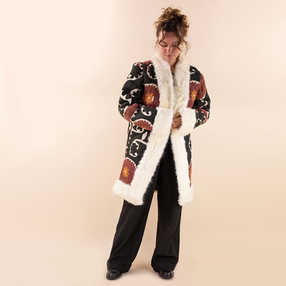 Afghan Suzani coat Saida zwart - bruin