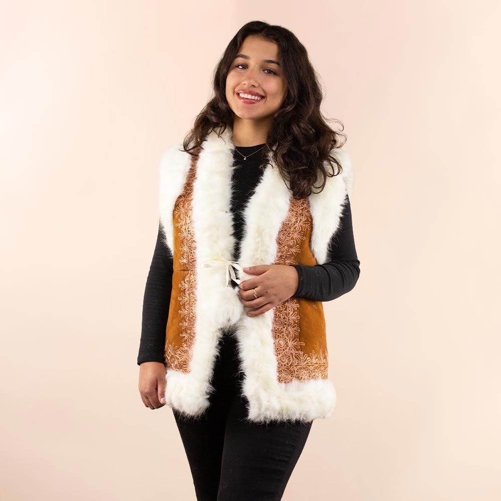 Afghan waistcoat Aicha cognac