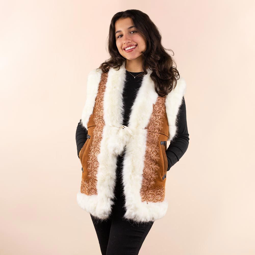 Afghan waistcoat Gwen cognac