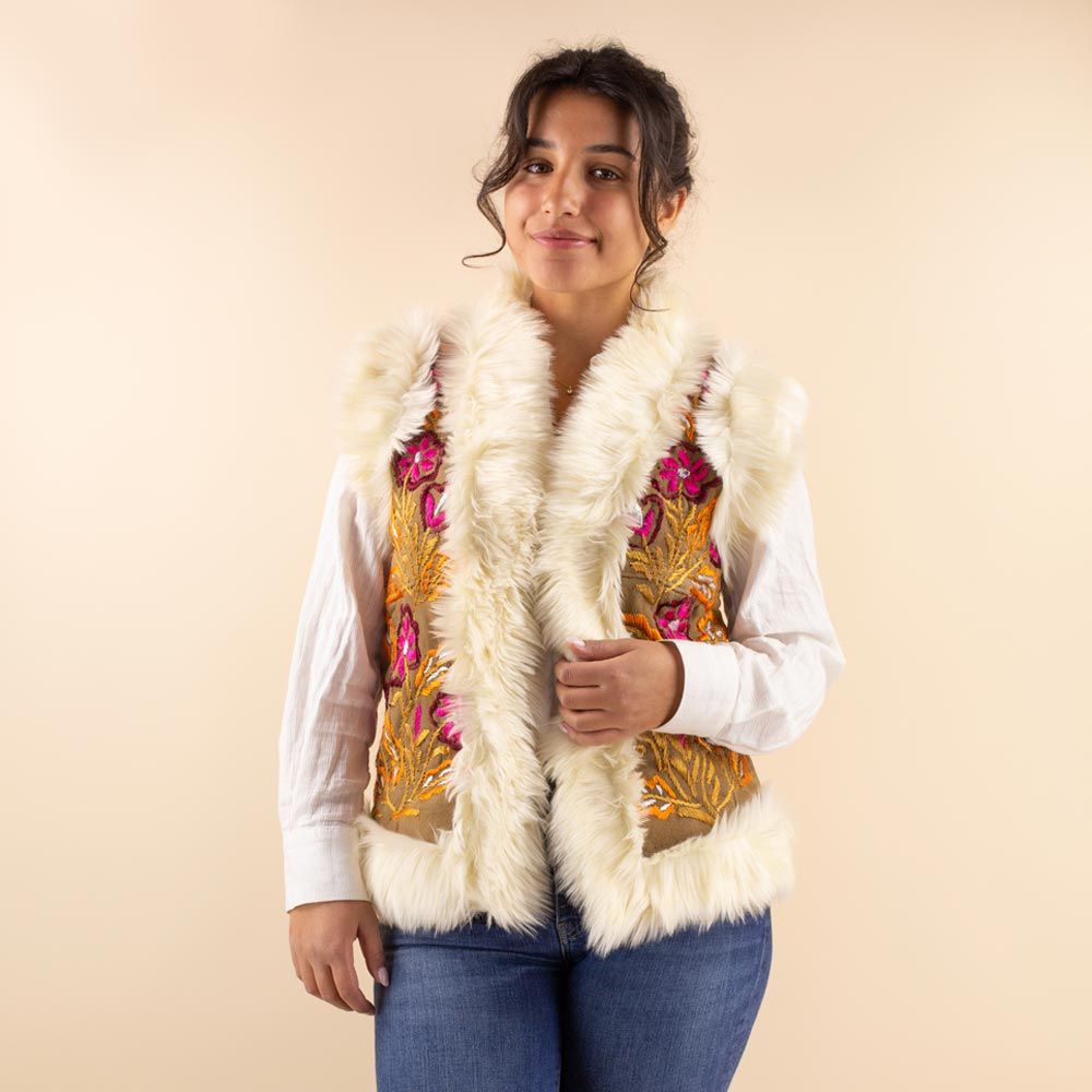 Afghan Waistcoat Malika bruin flower