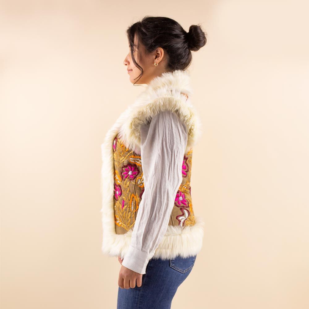 Afghan Waistcoat Malika bruin flower