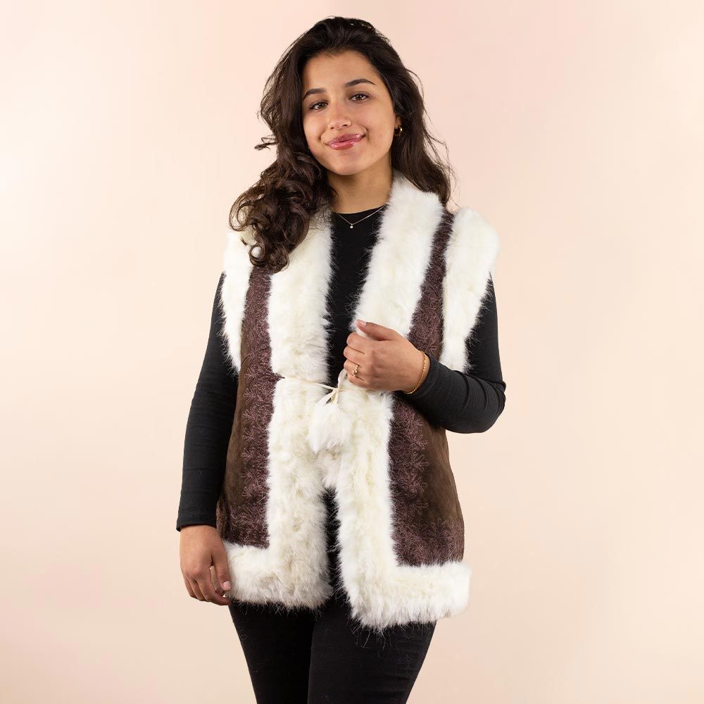 Afghan waistcoat Sadie donkerbruin