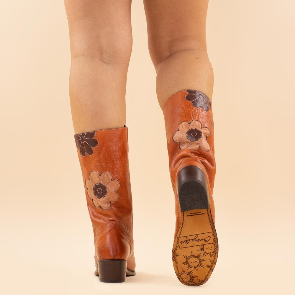 Charley's Girl flower boots Zoe cognac