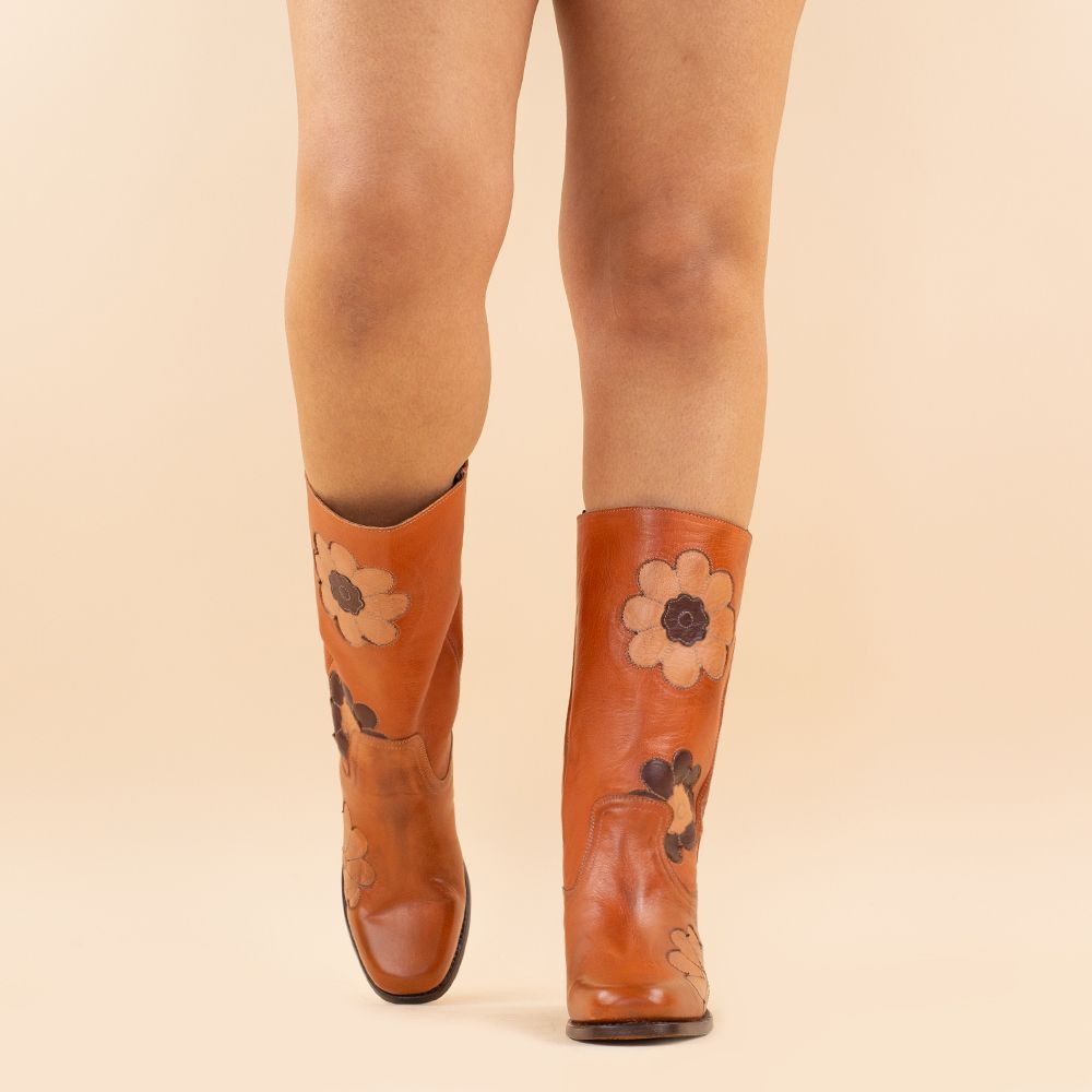 Charley's Girl flower boots Zoe cognac