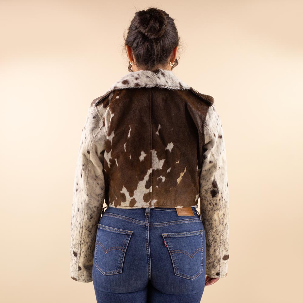 Cow print leather biker jacket Bella
