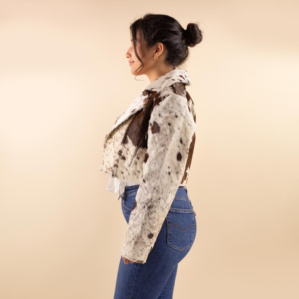 Cow print leather biker jacket Bella
