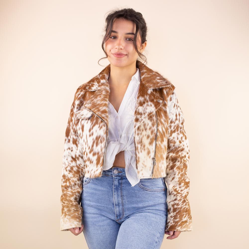 Cow print leather biker jacket Binky