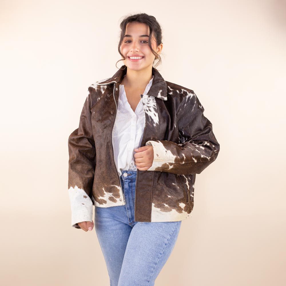 Cow print leather biker jacket Dotty