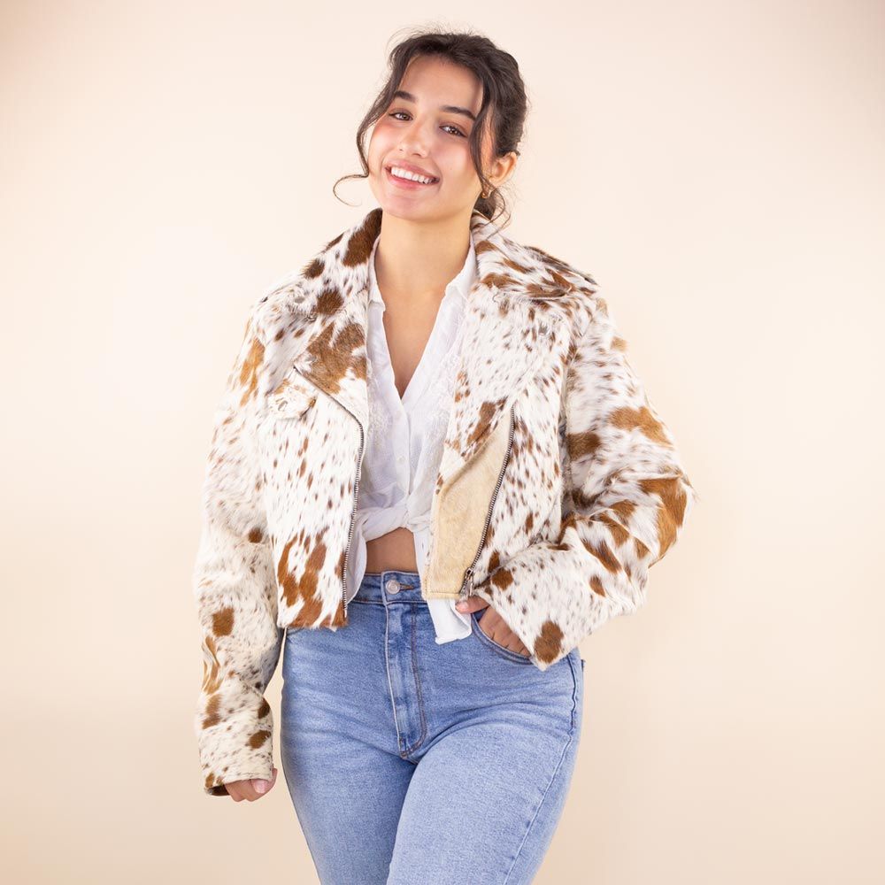 Cow print leather biker jacket Lieve