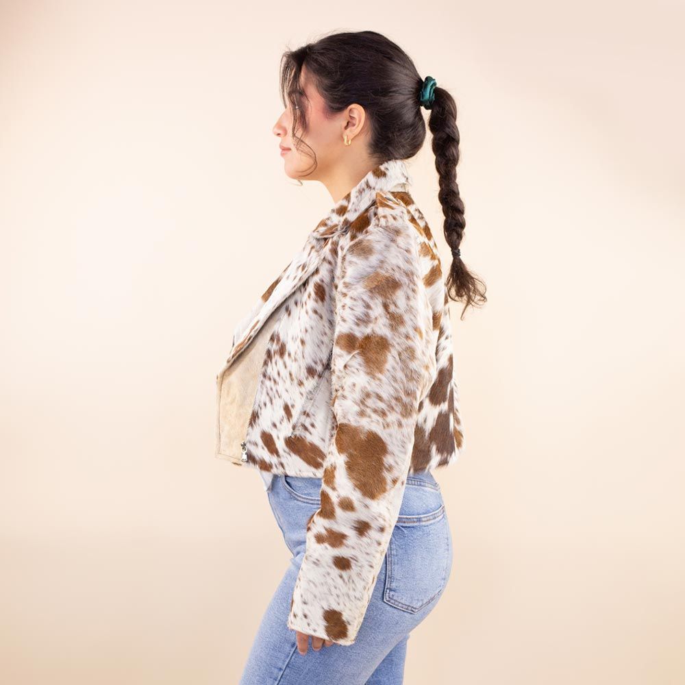 Cow print leather biker jacket Lieve