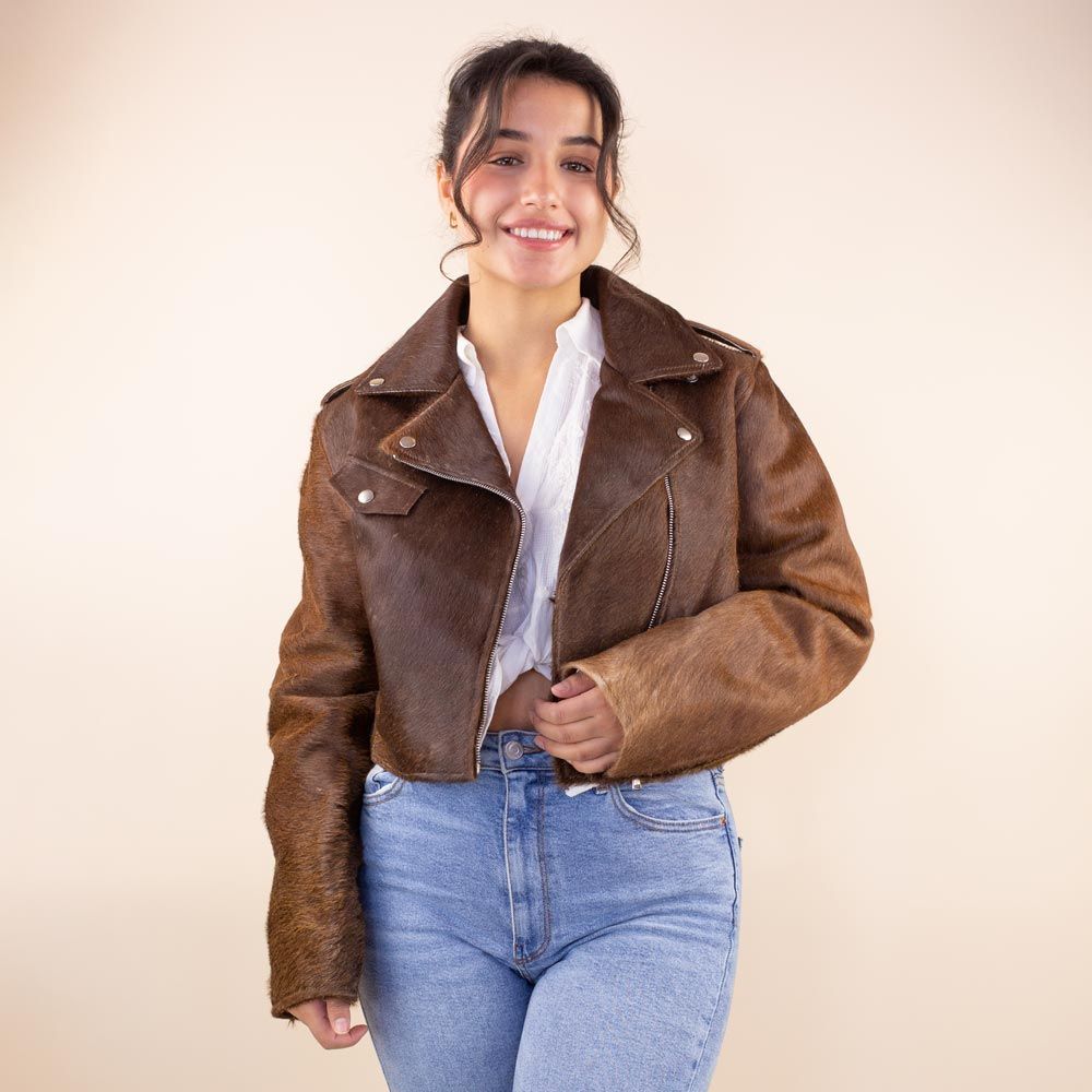 Cow print leather biker jacket Milky