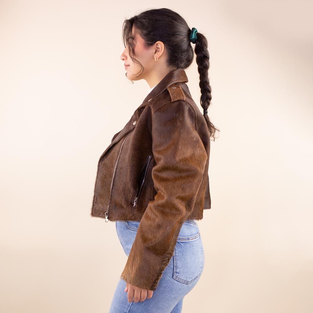 Cow print leather biker jacket Milky