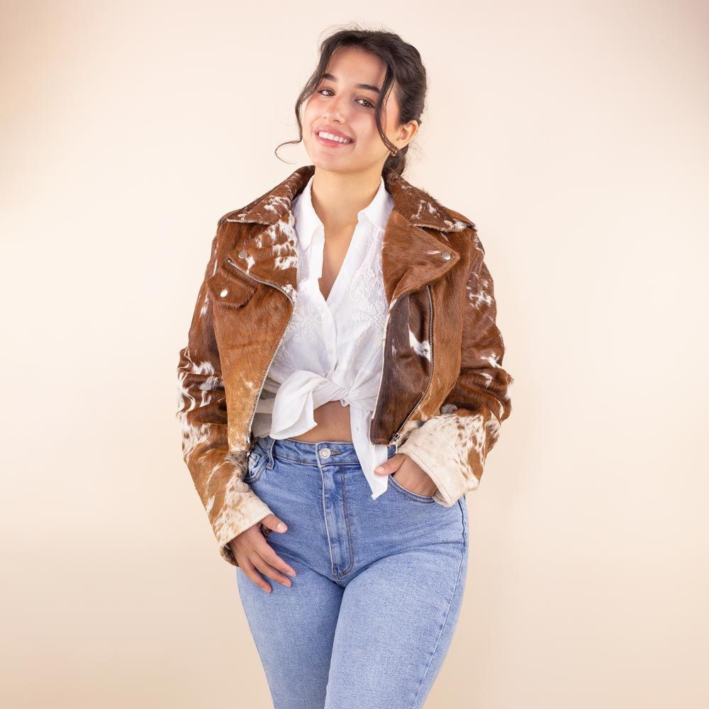 Cow print leather biker jacket Stormy