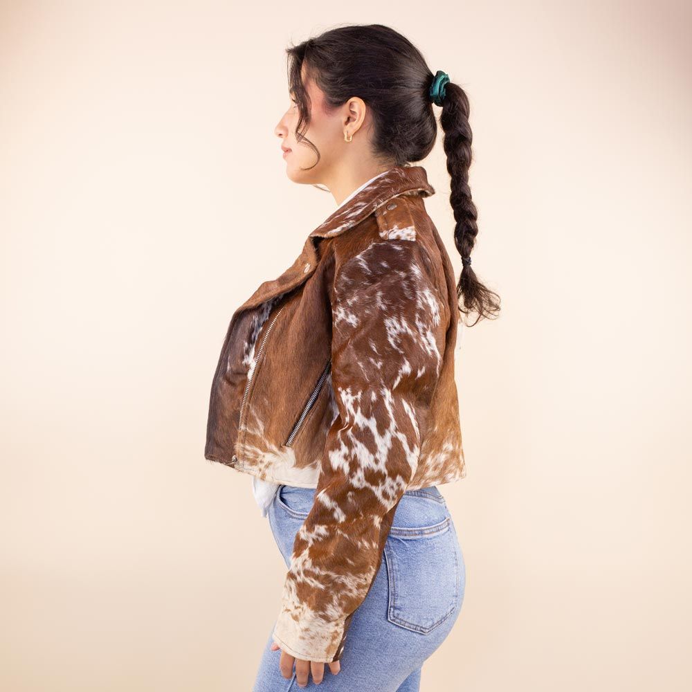 Cow print leather biker jacket Stormy