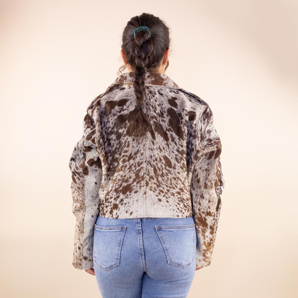 Cow print leather biker jacket Zazzy