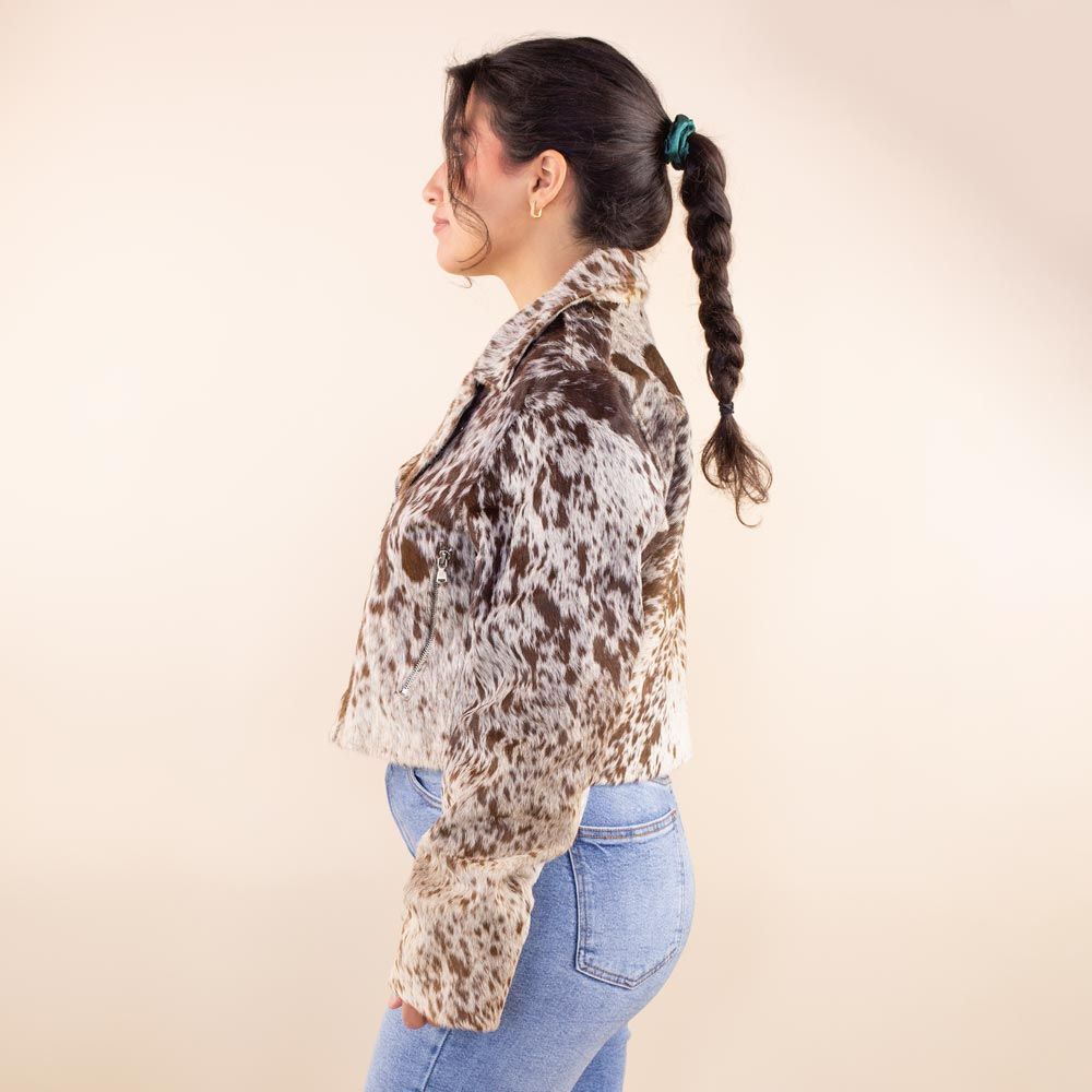 Cow print leather biker jacket Zazzy