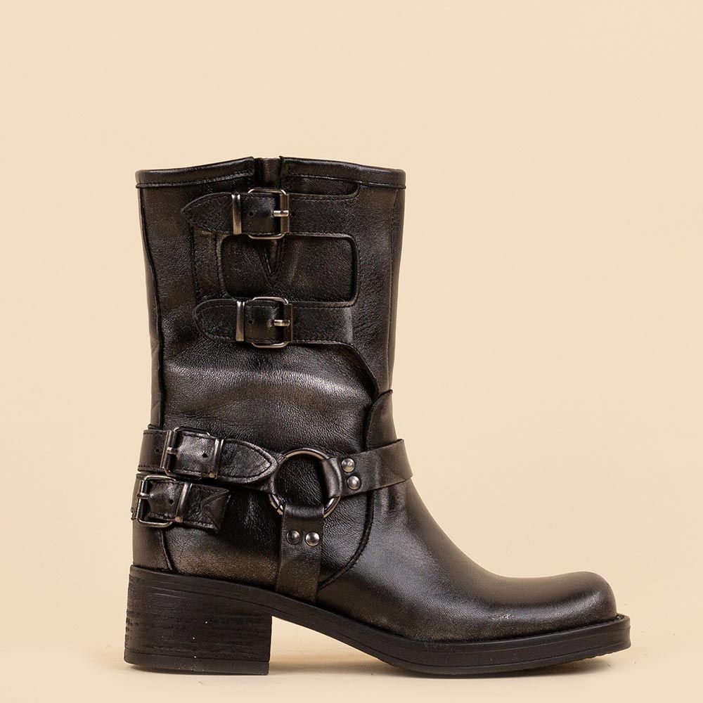 La Pintura halfhoge bikerboots buckles metallic