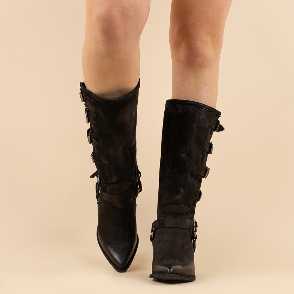 Botas altas con hebilla La Pintura en nobuck negro